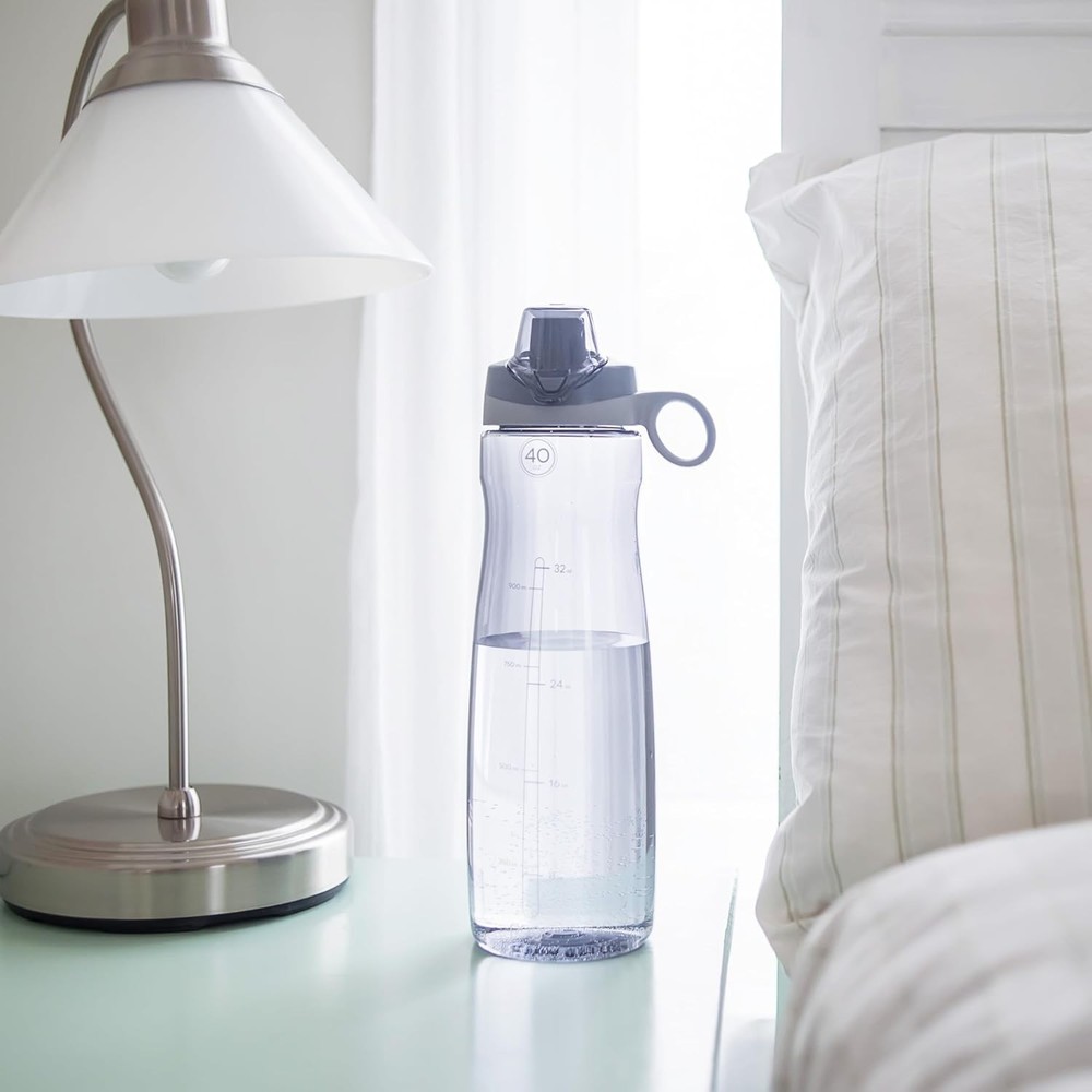Versatile 40 Oz Grey Tritan Water Bottle with Carry Loop & Easy Clean Design