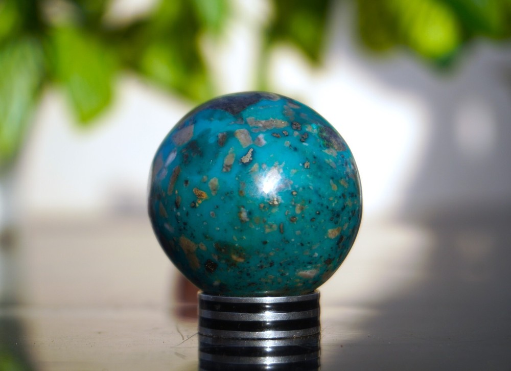 Rare Large 38MMMM Pyrite Sky-Blue Turquoise Stone Metaphysical Sphere Ball
