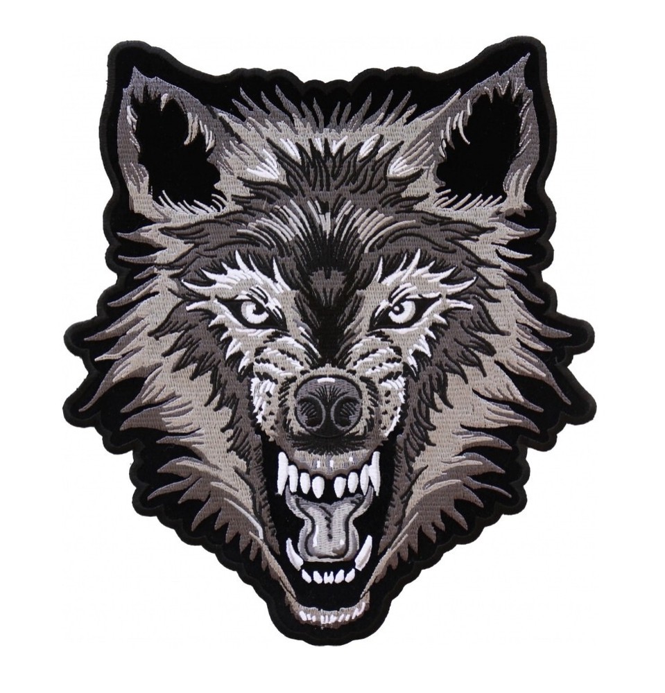 Large Angry Snarling Wolf Wolves Embroidered Biker Patch