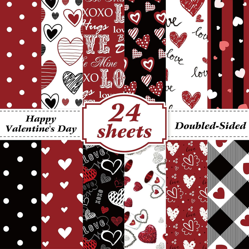 Valentines Pattern Paper Double Sided Decorative Craft Paper (12 Design,24 Sheet