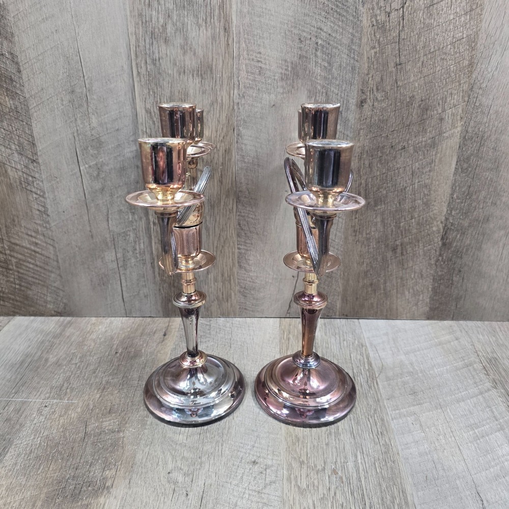 2 VINTAGE Silver Plated Candle Stick, No Makers Mark