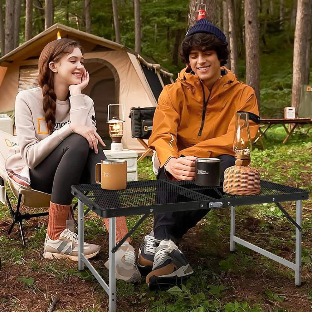 3Ft X 2Ft Grill Table Portable Camping Table, Waterproof Black Folding Table wit