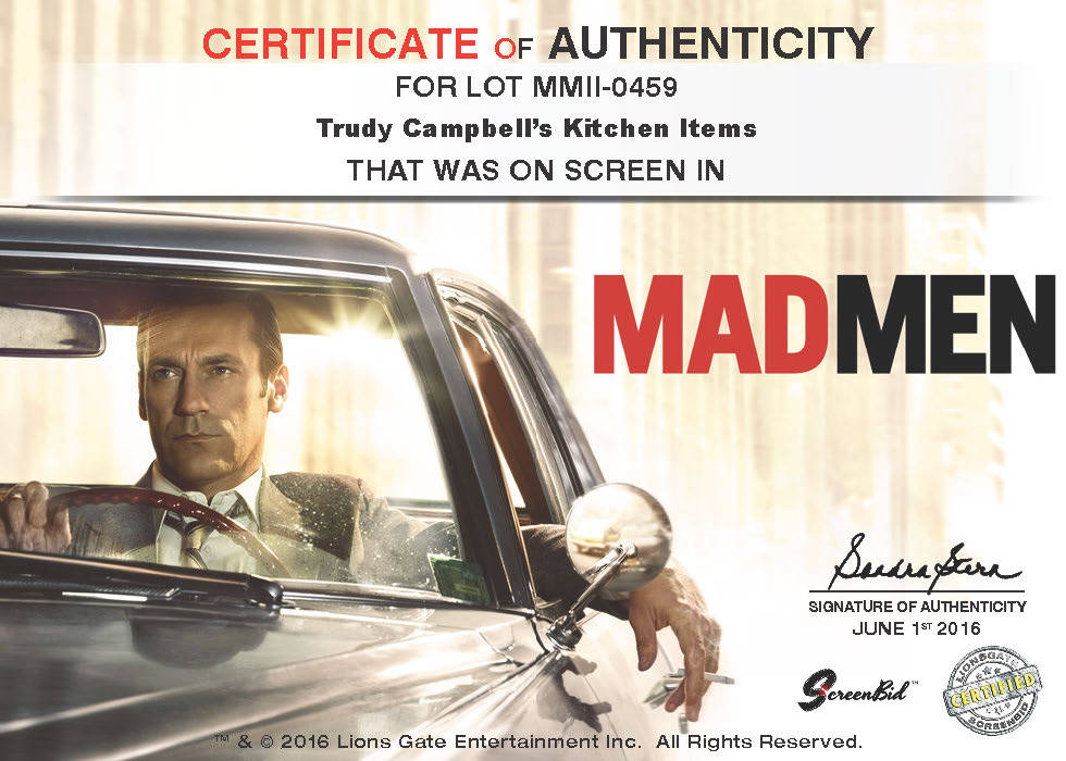 Mad Men ScreenBid: Trudy Campbell’s Kitchen Items - On Screen Props