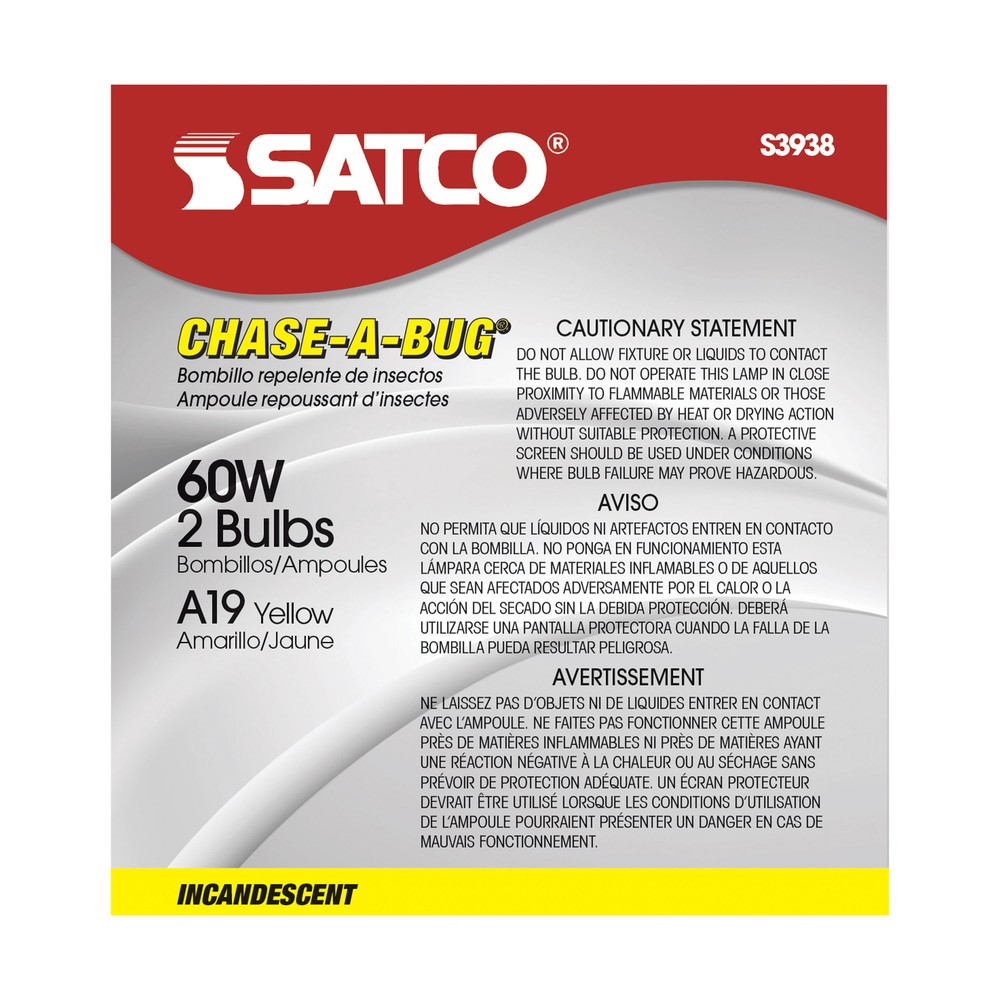 Pack YELLOW BUG LIGHT BULBS 60W Watt A19 Medium E26 120V 60A/Bug 60A/YB 60A19/Y