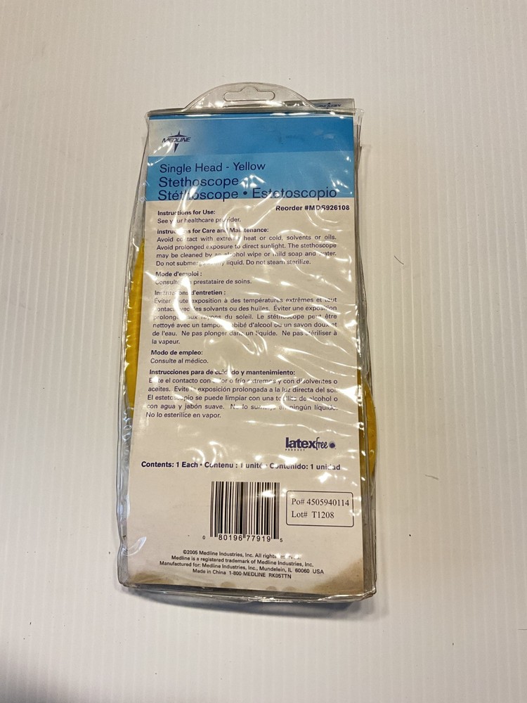 Medline MDS926108 Single‑Head Stethoscope (Yellow) 22"