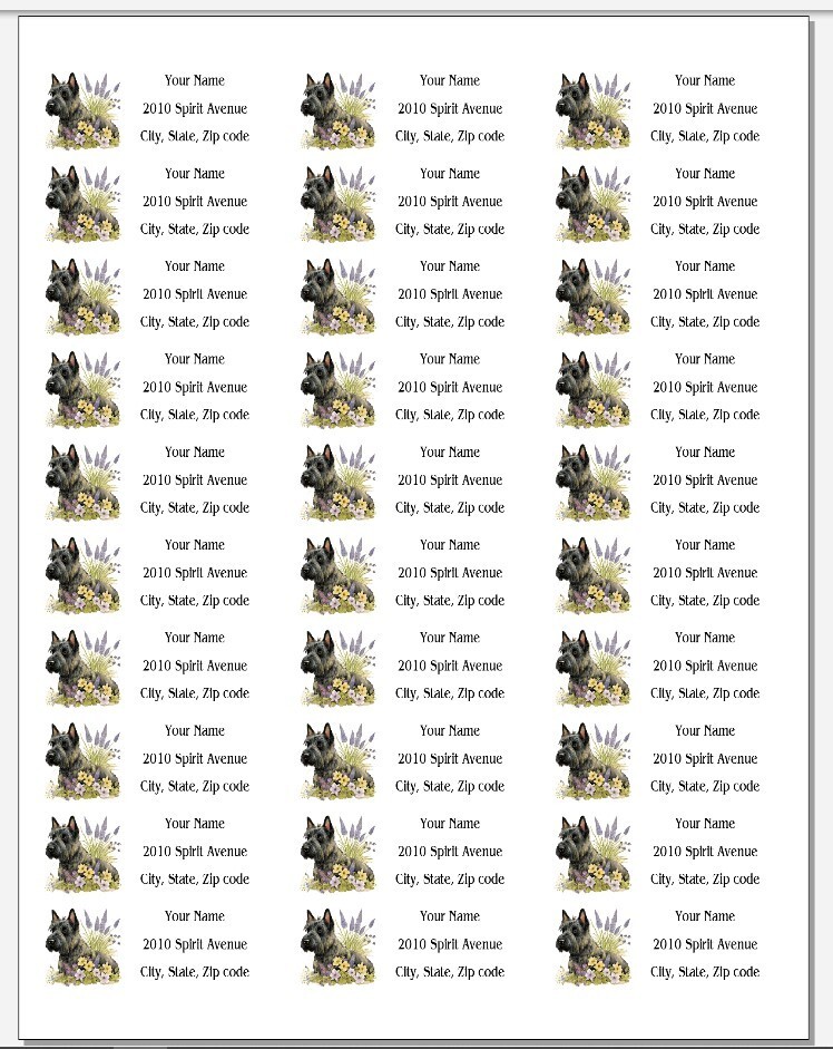 150 Primitive Scottie Dog Flowers Mailing Return Address Labels Personalized