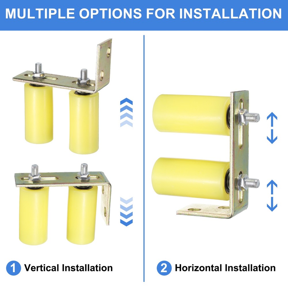 2Set Slide Gate Guide Roller, 4" Nylon Gate Support Rollers with Bracket, Yellow