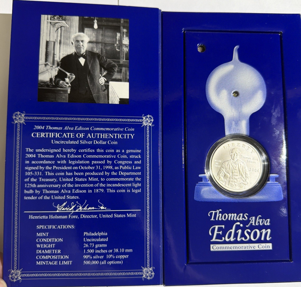 2004 THOMAS ALVA EDISON LIGHT COMMEMORATIVE SET!!