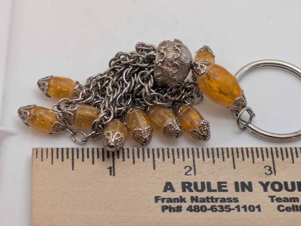 Metallic Chain Tassel Plastic Beaded Strand Keyring