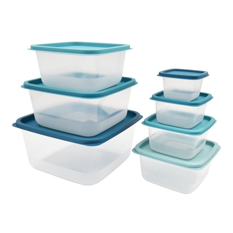 Plastic Food Storage Containers Set Stackable Nestable 14 Pieces Teal Ombre
