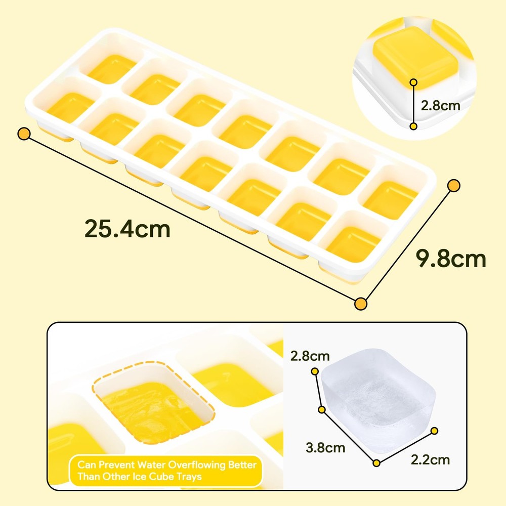 Ice Cube Trays 4 Pack, Airabc Silicone with Medium, Yellow