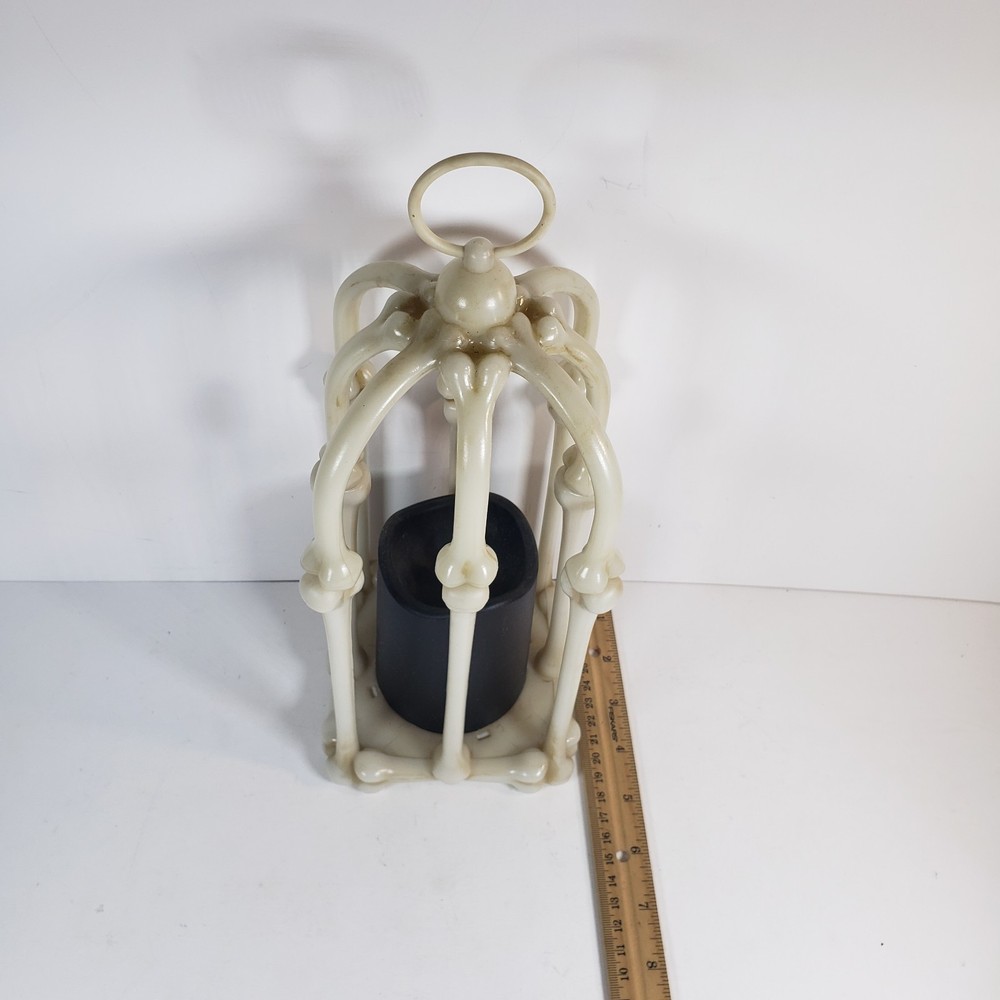 Halloween Skeleton Bone Cage Lantern Faux Candle Works
