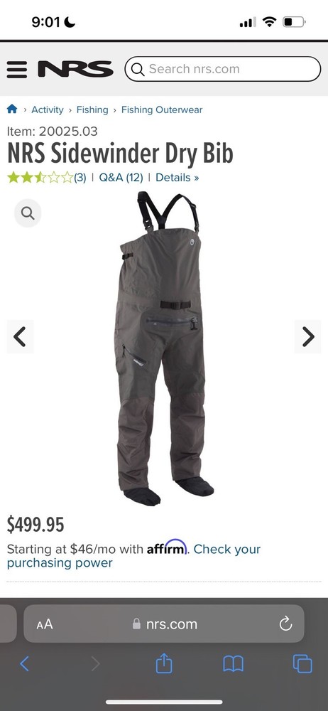 NRS Sidewinder Dry Bibs Lg (used)