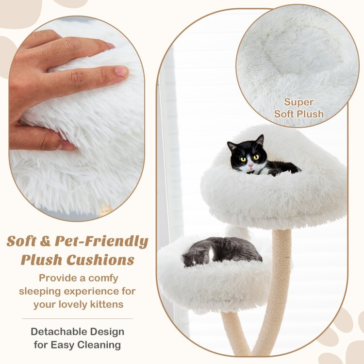 70" Tall Multifunctional Cat Tree Tower Scratching w/3 Perches & Dangling Balls