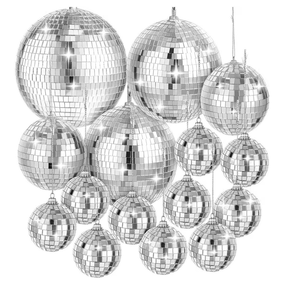 15 Pack Silver Disco Ball Mirror Ball with Hanging Ring