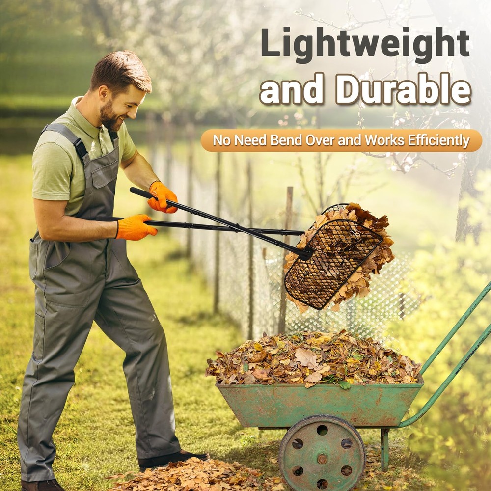 CAROD Leaf Grabber Rake with Long Handle, Rake, Black