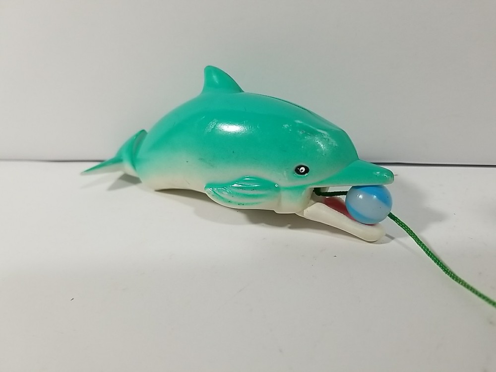Vintage PULL-STRING Dolphin w/ Flapping Flipper Action Ball Playing - Works