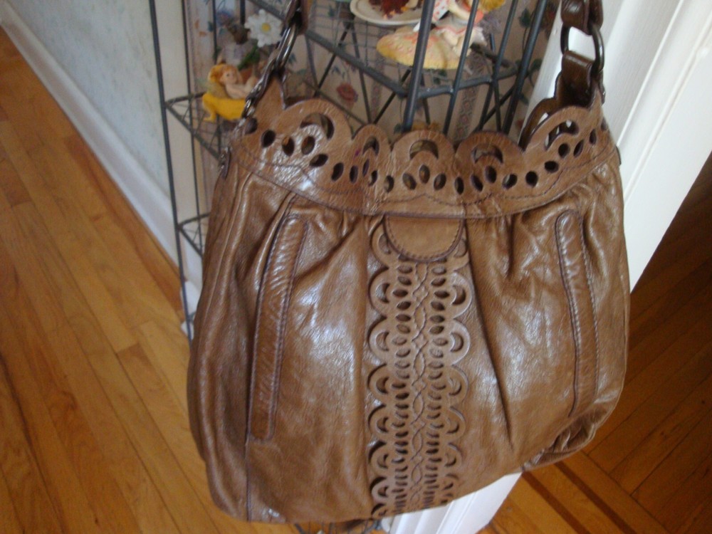 FAB LOCKHEART MOO1964 SOLID BROWN TOOLED LEATHER SHOULDER TOP HANDLE SATCHEL