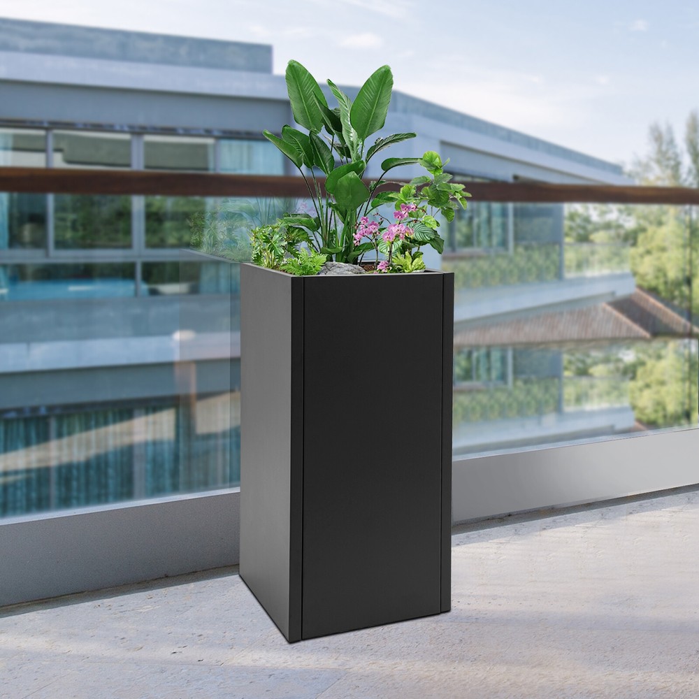 Modern Black Rectangular Large Flowerpot Tall Metal Outdoor/Indoor Planter Box