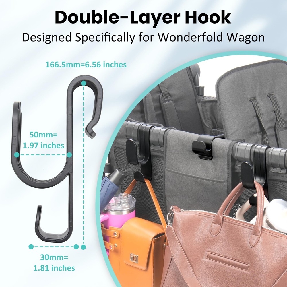 Stroller Hooks for Wonderfold Wagon W2&W4, Double-Layer Multipurpose Side, Sp...