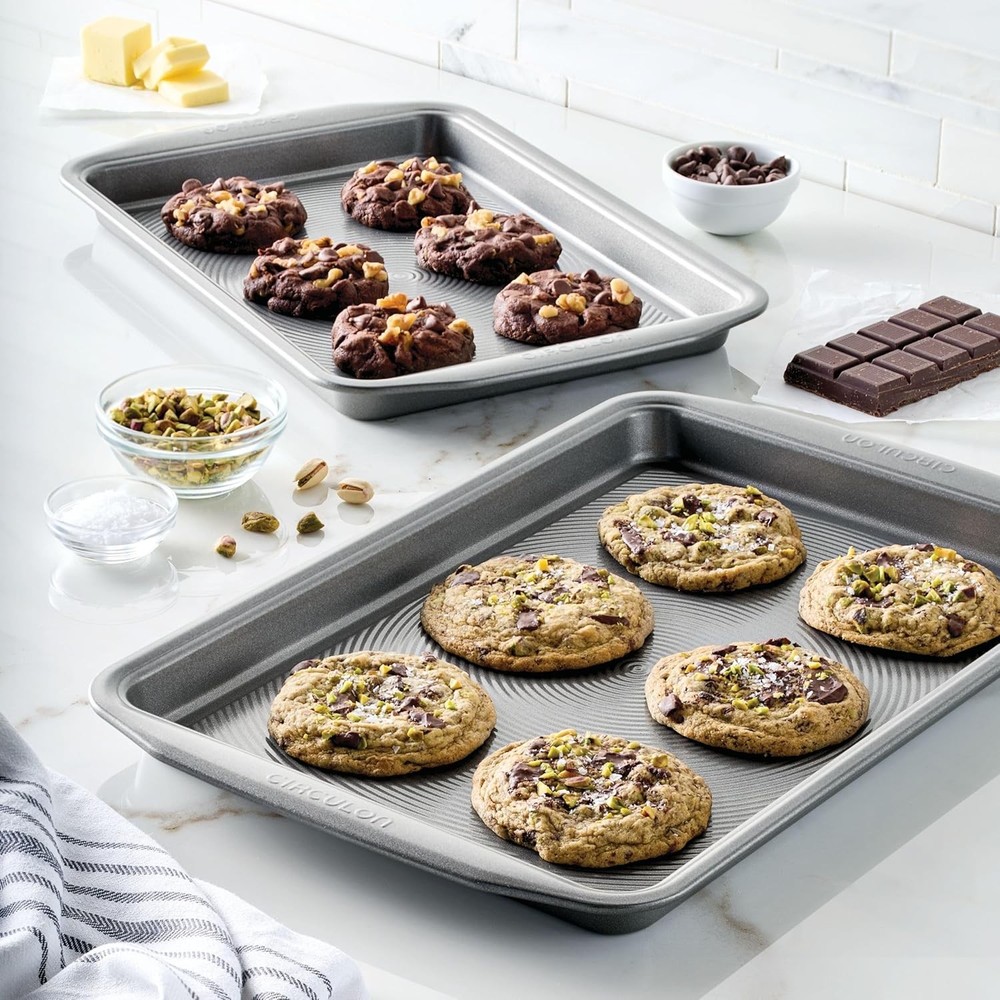 Bakeware Nonstick Cookie Pan Set Cookie Sheets Baking 2-Piece Gray