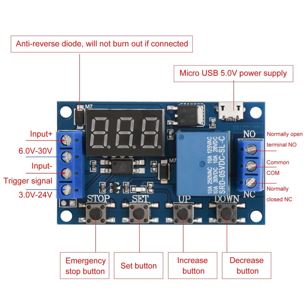 FORIOT 2pcs 5V Micro USB Timer Relay DC 6-30V Programmable Cycle Delay Timer...