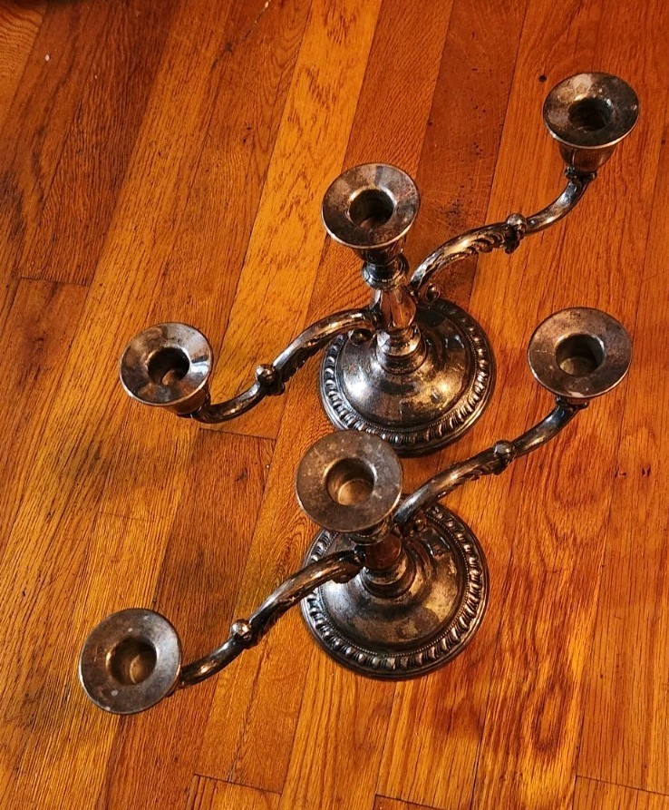 2-Vintage 1950s Silverplate Candelabras 3 Arm