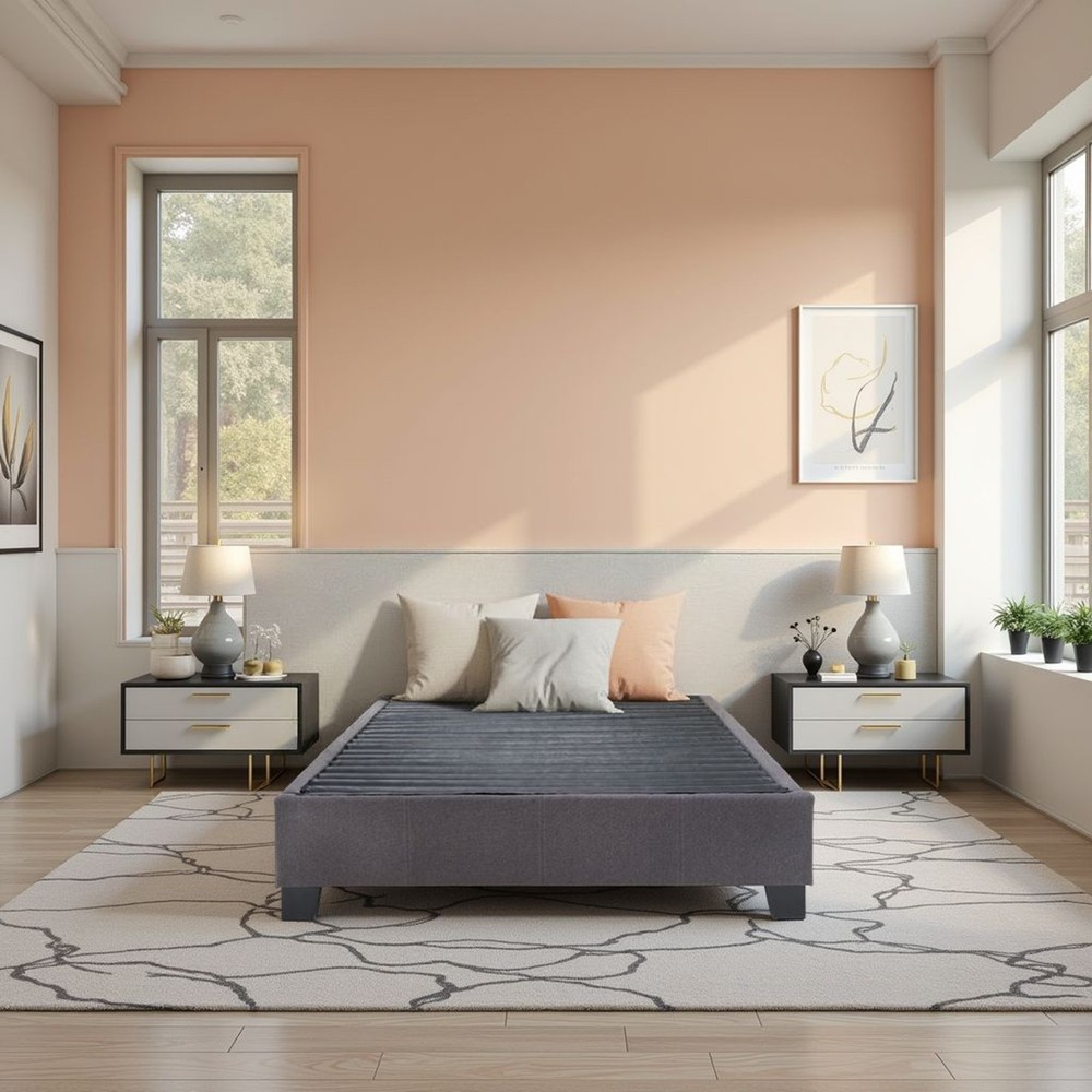 Modern Contempo King Upholstered Bed Platform Base, Charcoal Grey