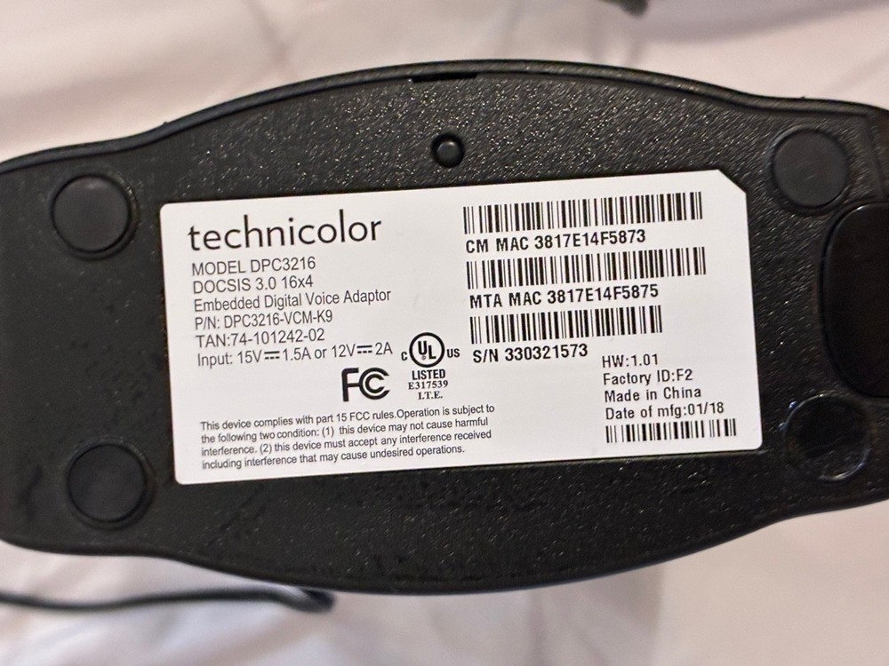 Technicolor Modem Model DPC3216 Embedded Digital Voice Adapter