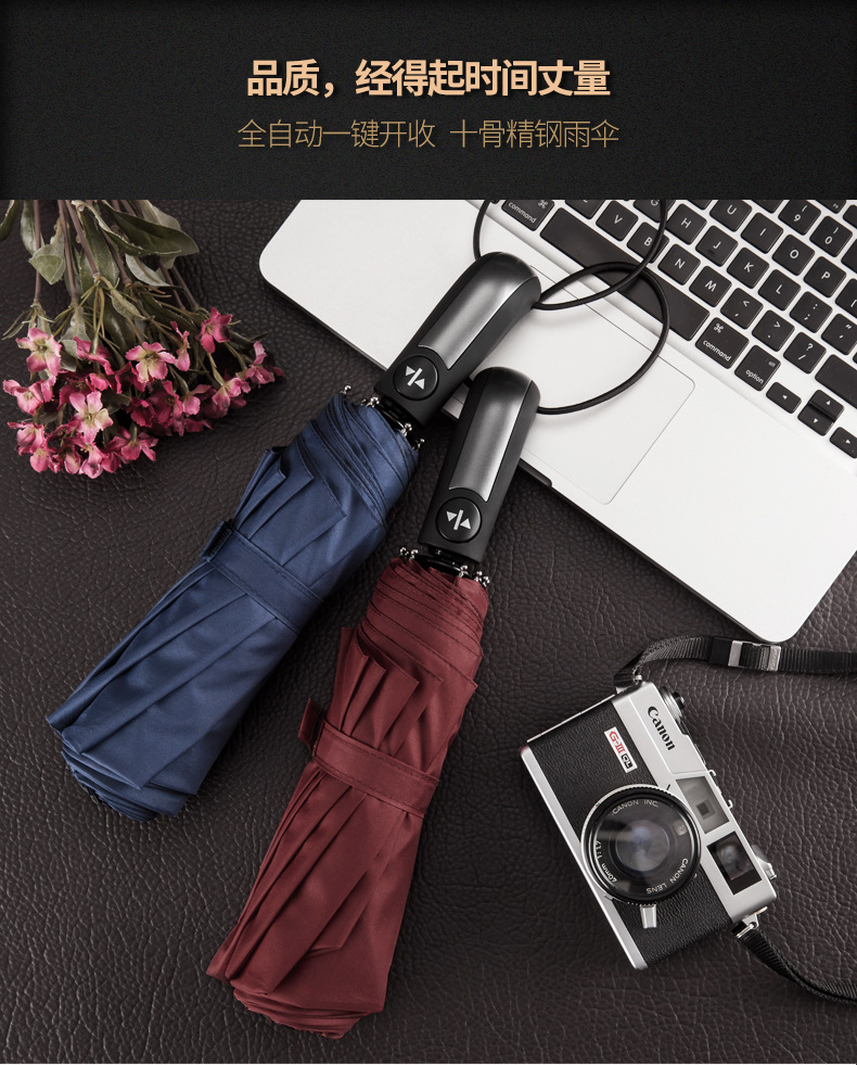 Automatic Black Umbrella Anti-UV Sun/Rain Windproof 3 Folding Compact Umbrella