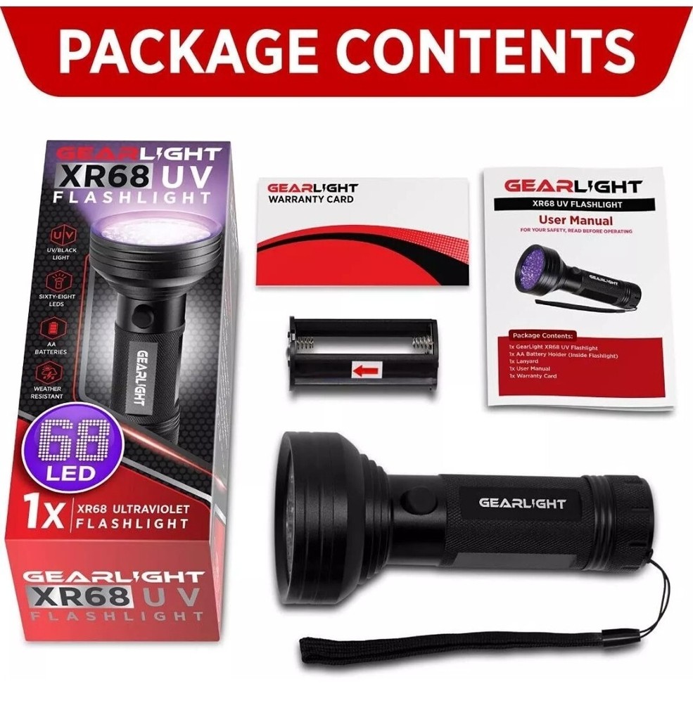 GearLight UV Flashlight Black Light from 68 LED Blacklight