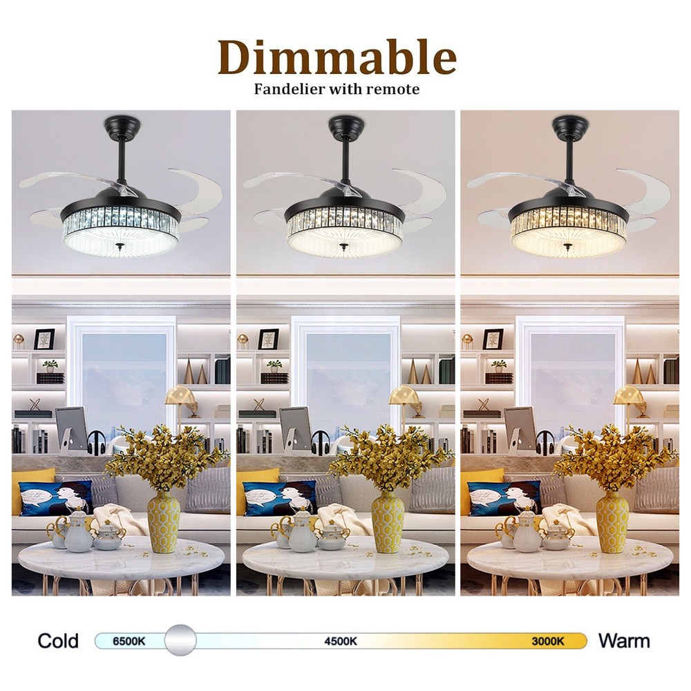 42 Inch Retractable LED Ceiling Fan Light with Remote Control and Timer
