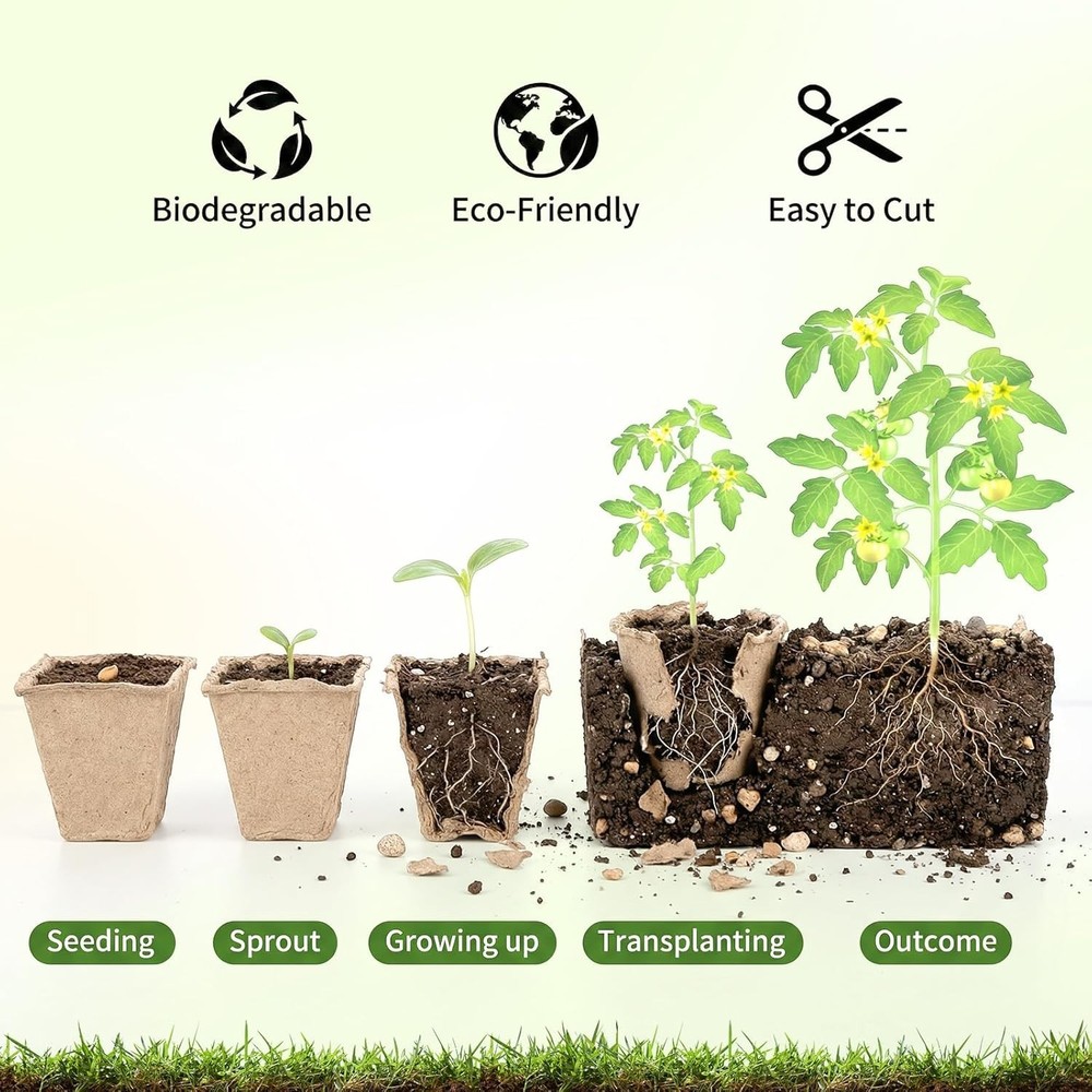 144 Cells Seed Starter Tray, 12 Pack Biodegradable Peat Pots, Plant Starter K...
