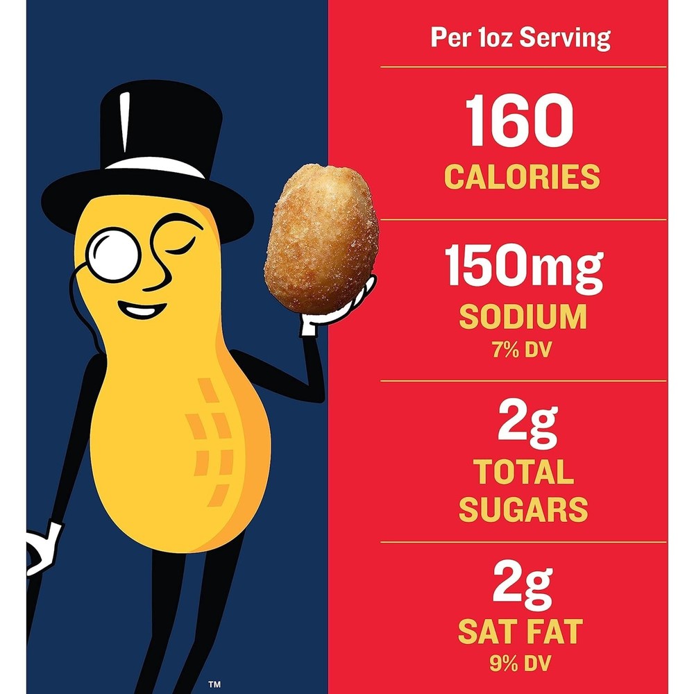 PLANTERS Salted Peanuts 16oz Jar Dry Roasted Snack Plant-Based Protein