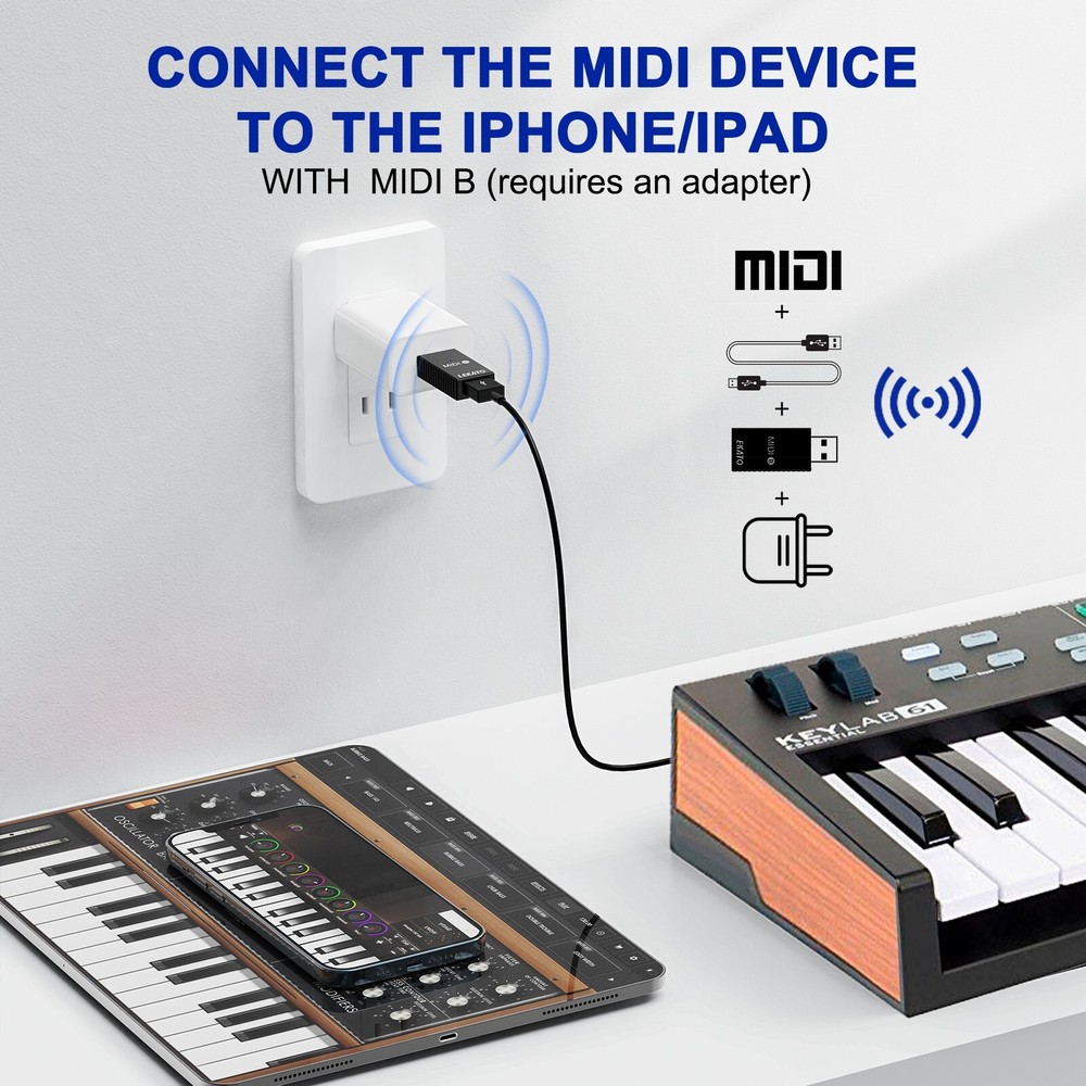 LEKATO Wireless MIDI Adapter bluetooth 5 PIN USB MIDI Interface Low Latency