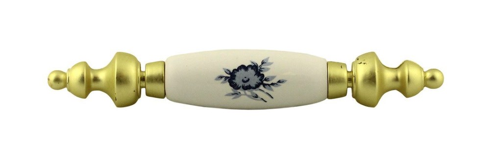 3" Blue & White Floral Ceramic Center Pull Polished Brass