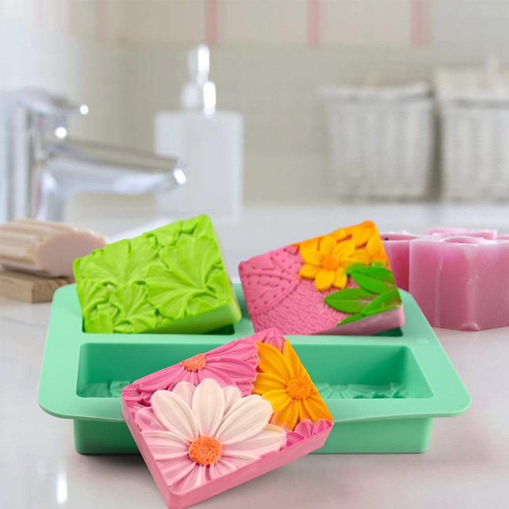HUAKENER 2 Pack Silicone Soap Molds, Rectangle Soap Making Mold, 3D Rectangular