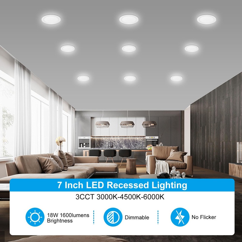 Elaruslux 4-Pack 7" 3CCT Ultra-Thin LED Recessed Light w/ Junction Box