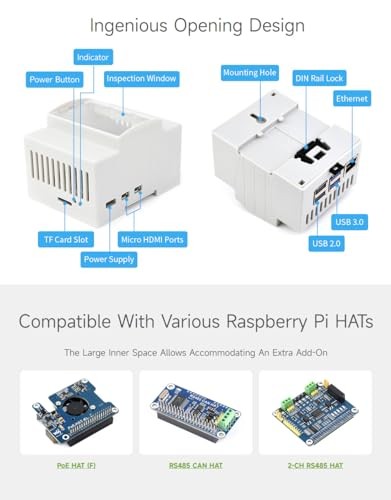 DIN Rail ABS Case for Raspberry Pi 5, Large Inner Space, Injection Moduling