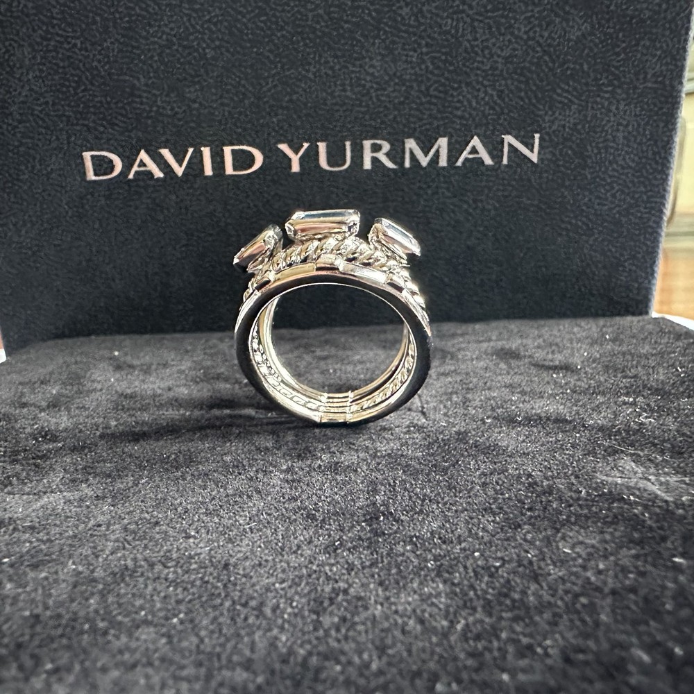 DAVID YURMAN 925 Sterling Silver Blue Topaz Cable Stack Ring size 8