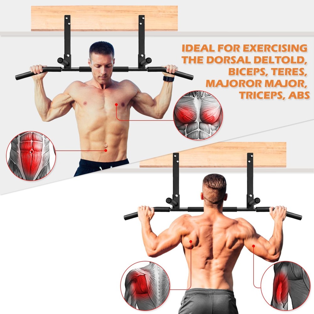 ATENTO Joist Mount Pull Up Bar, Multi-Handle Ceiling Chin Black