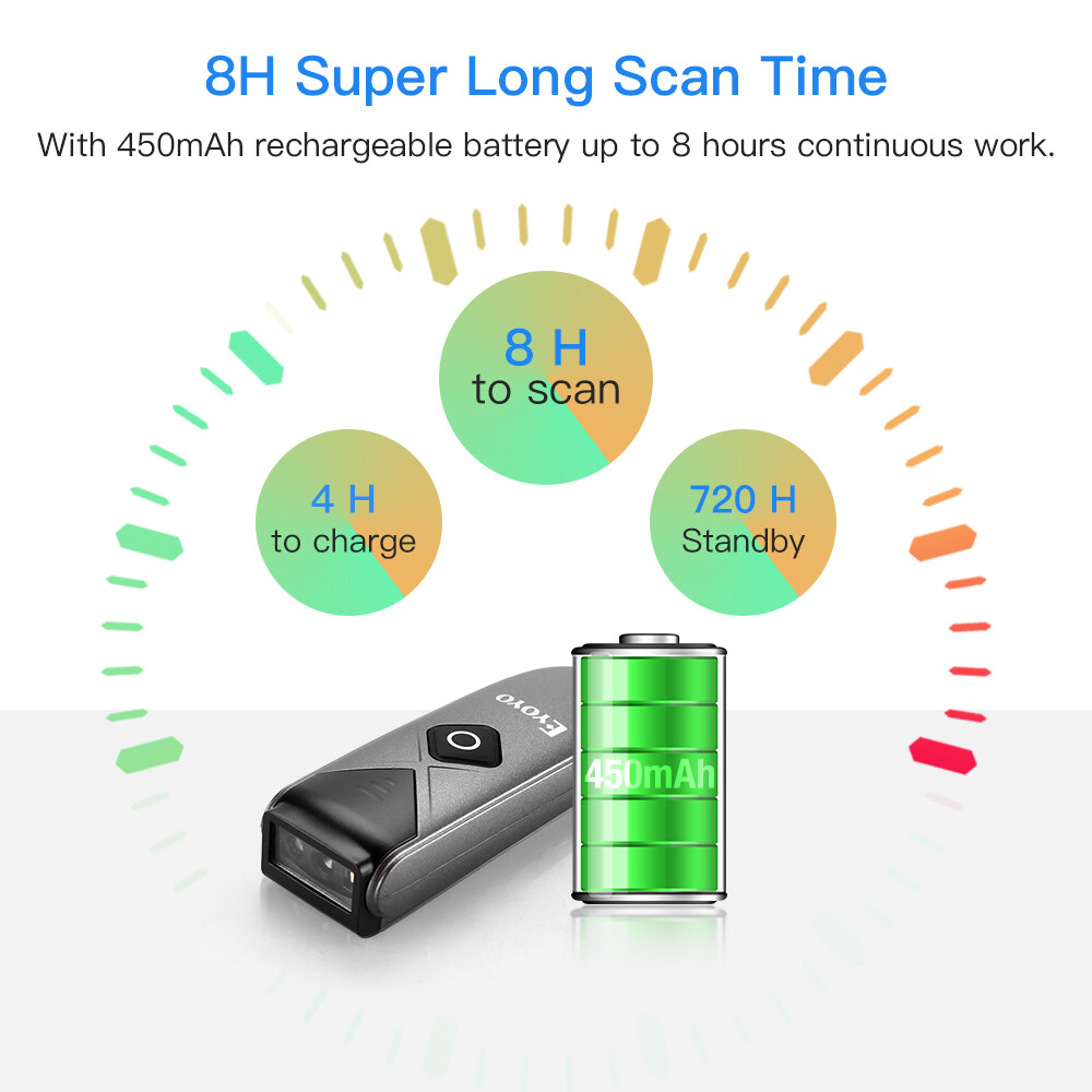 EYOYO Mini Wireless 2D QR Code Barcode Scanner Bluetooth USB Reader for PC Phone