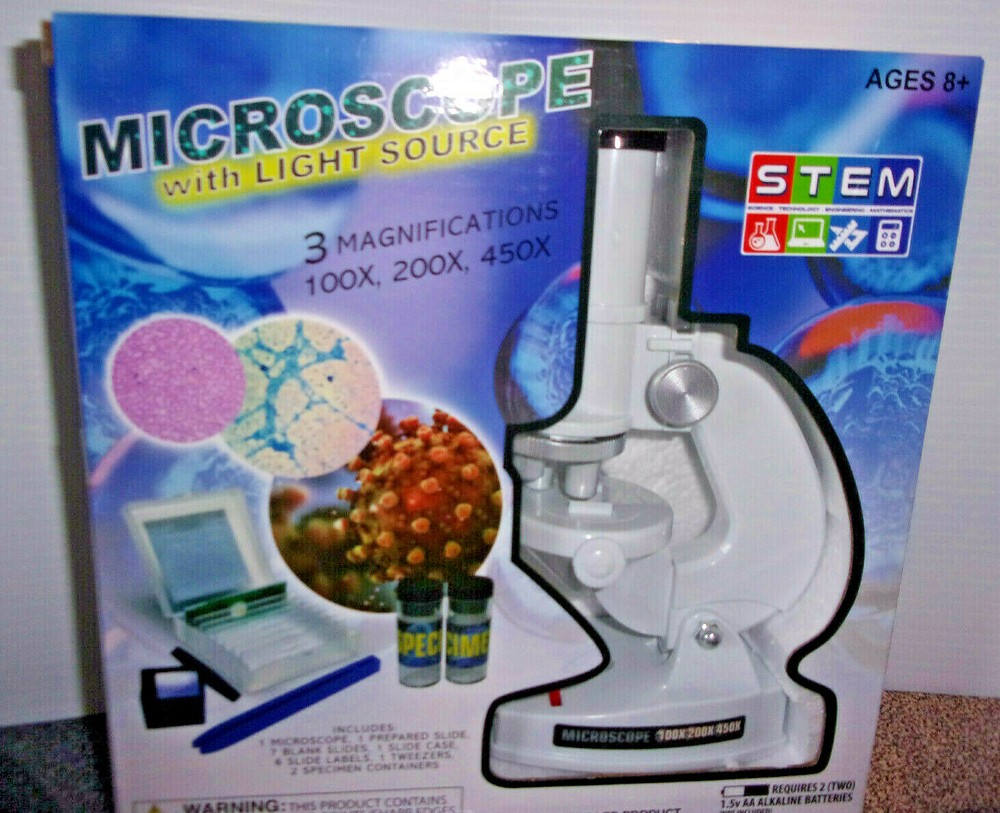 Stem 3 Magnification 100X-450X Microscope Kit For Kids With Light Source Ages 8+