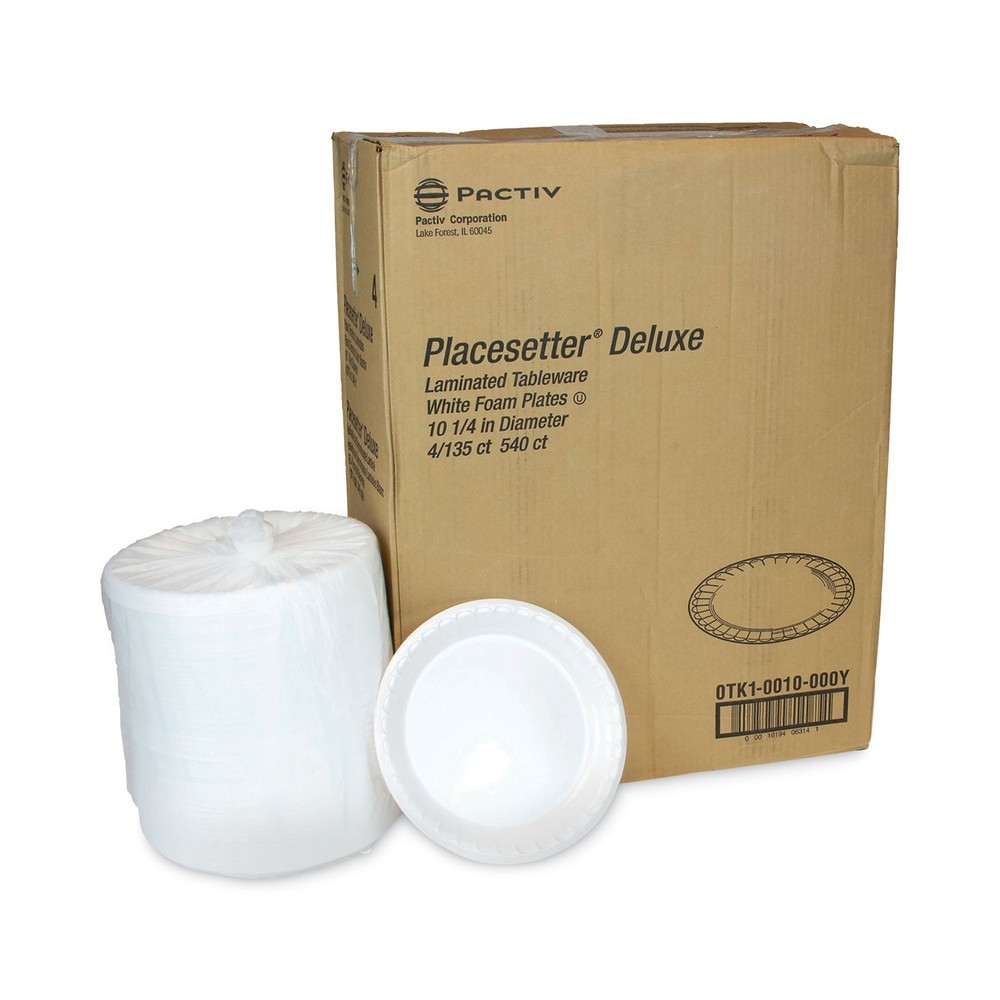 LAMINATED FOAM DINNERWARE, PLATE, 10.25" DIAMETER, WHITE, 540/CARTON