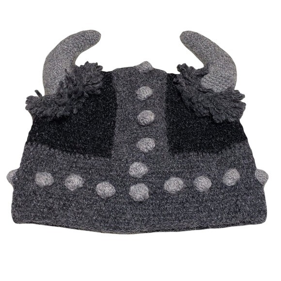 Hand Knit Horned Viking Hat
