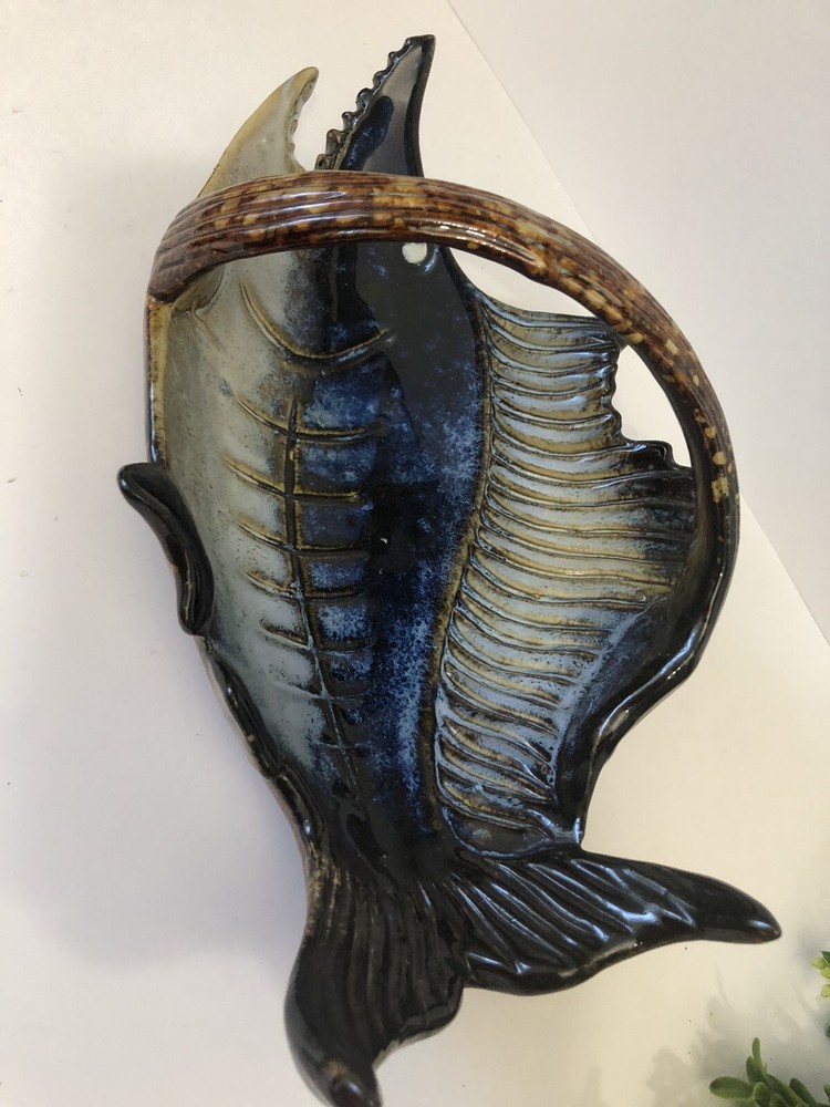Fish Serving Plate/ Basket Style/ Beautiful Art Glazed Pottery