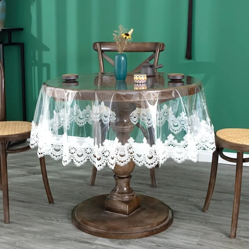 Transparent Table Cloth with Lace Embroidery