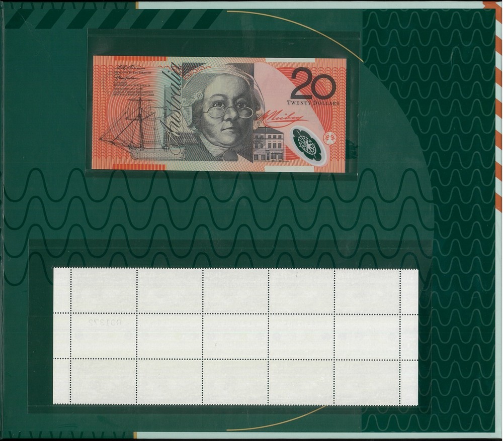 1997 Australia Emergency Services Folder Last $20 ES97001372 Note & $1.20 Stamps