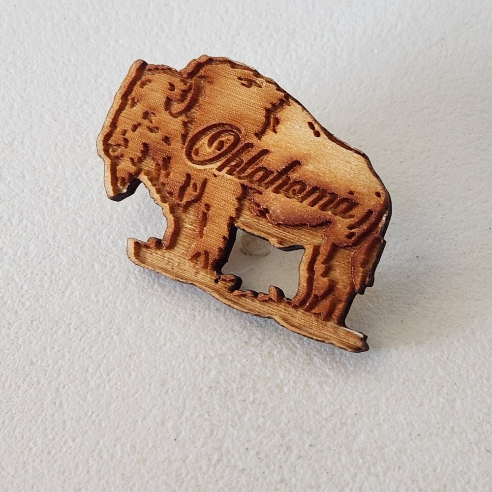 Wood Laser Cut Lapel Pin OKLAHOMA Buffalo
