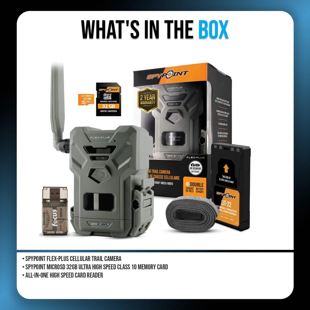 Spypoint Flex-Plus Cellular Trail Camera MicroSD Card Reader Bundle